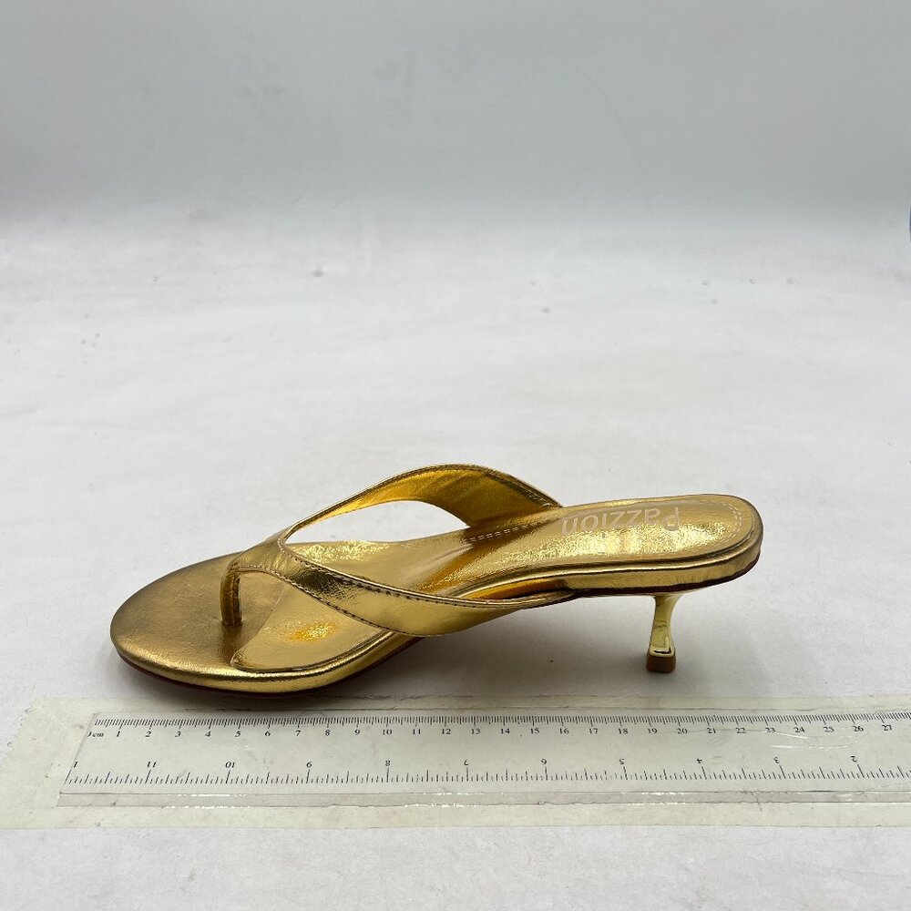 Pazzion Gold Open Toe Kitten Heels Flip Flop Slip On Thong Sandal Party Shoes